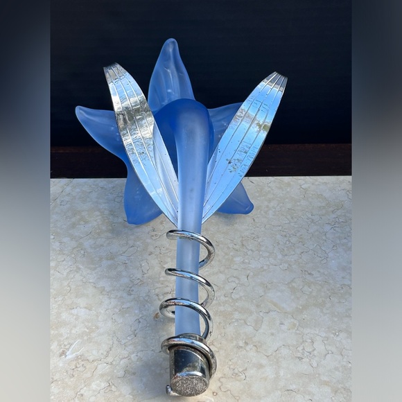 Vintage  Blue Glass FlowerCandle Holder - Picture 7 of 9
